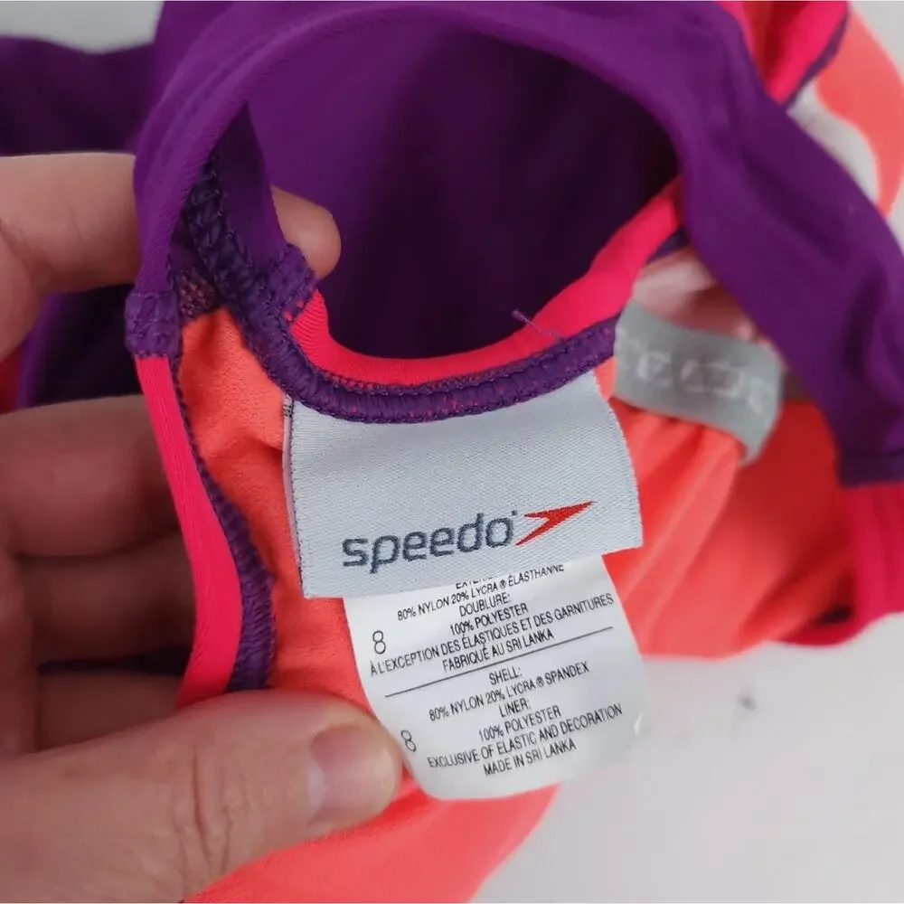 Speedo One Piece Swimsuit Size 8 Competitive Bathing Suit Purple Orange, Bright